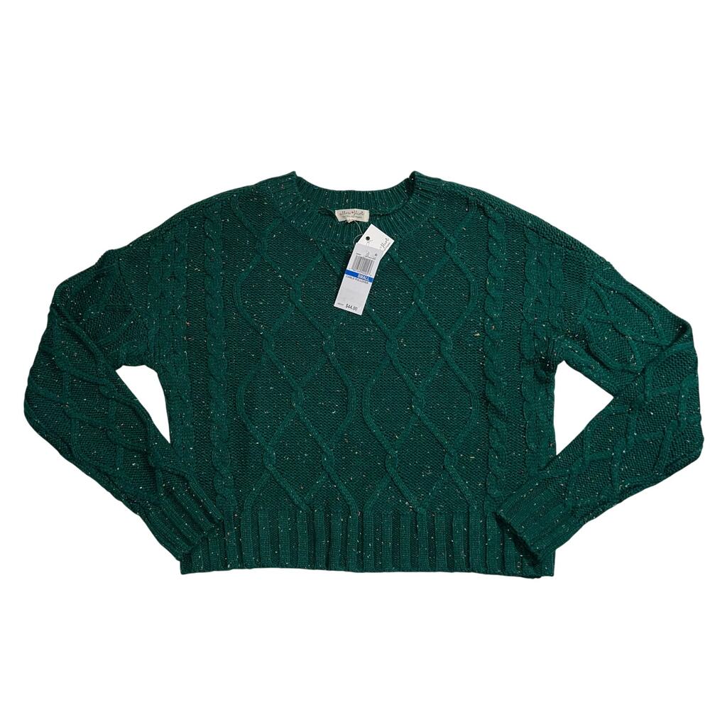 Ultra Flirt Womens Sweater Cable Knit Pullover Long Sleeves Cropped Green Small